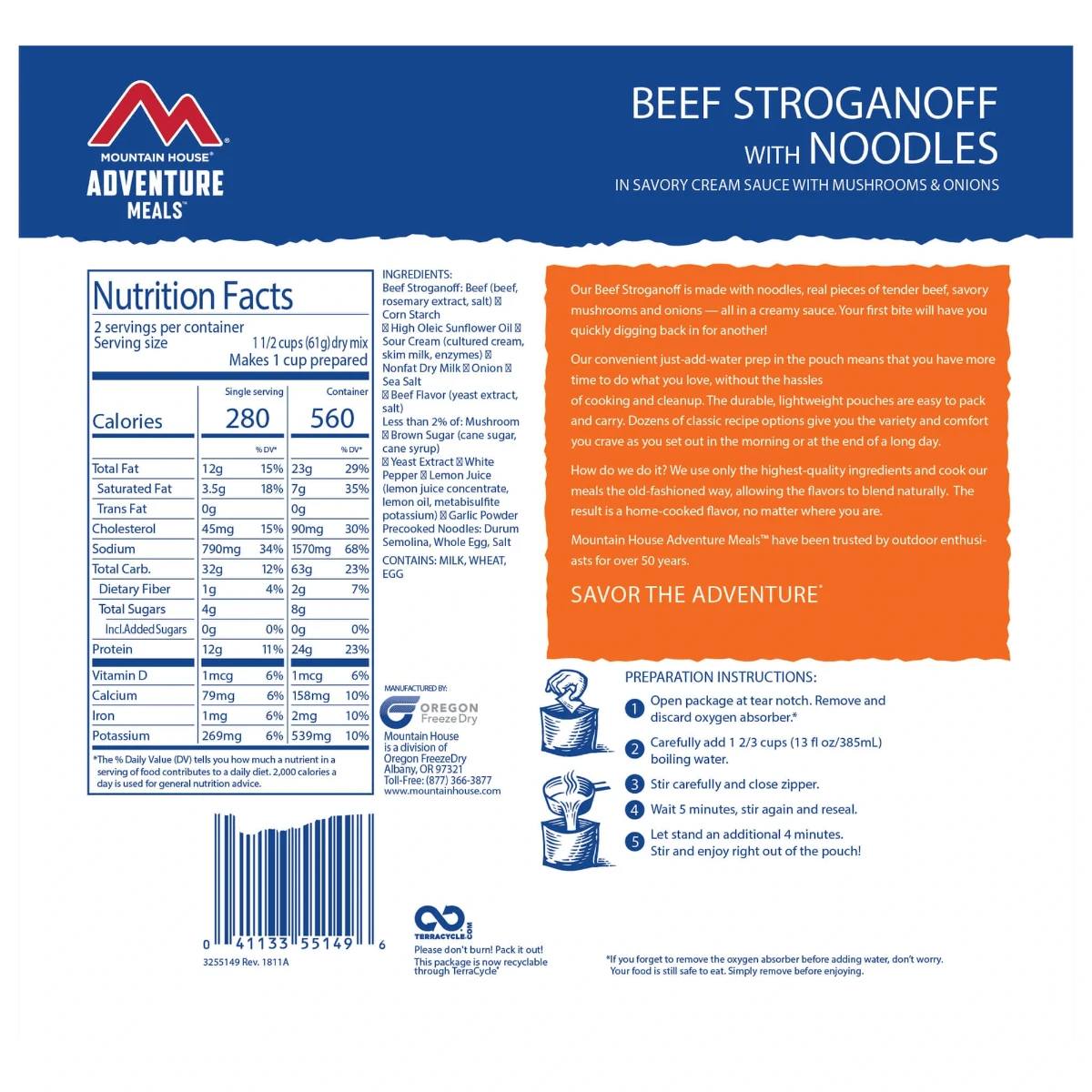 Mountain House Beef Stroganoff Noodles Freeze Dried Meal 2 Mountain House Beef Stroganoff Noodles Freeze Dried Meal - Image 2